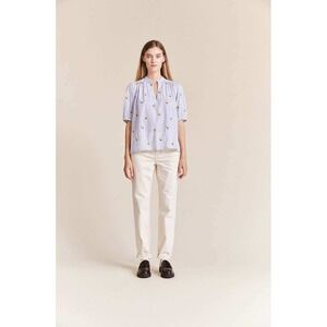 TROVATA Birds of Paradise Size Small Meyer Lemon Stripe Embroidered Aline Blouse